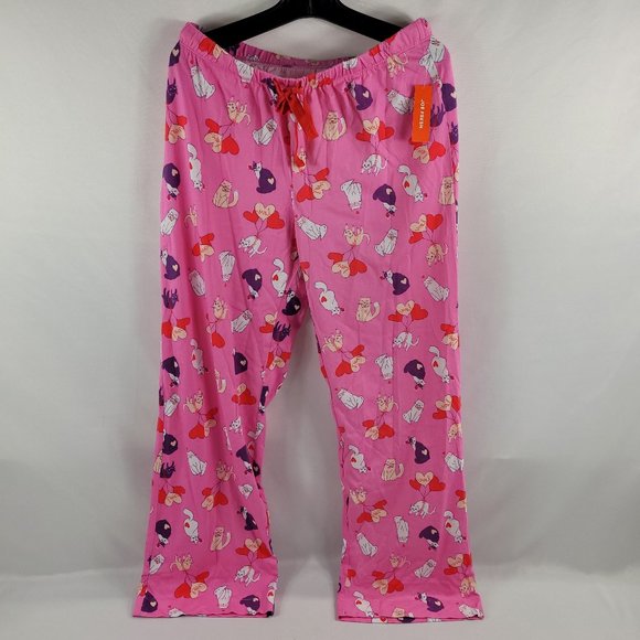 Joe Fresh Cats & Hearts Kittens Balloons Pajama Pants Valentines Day Womens M - Picture 1 of 1